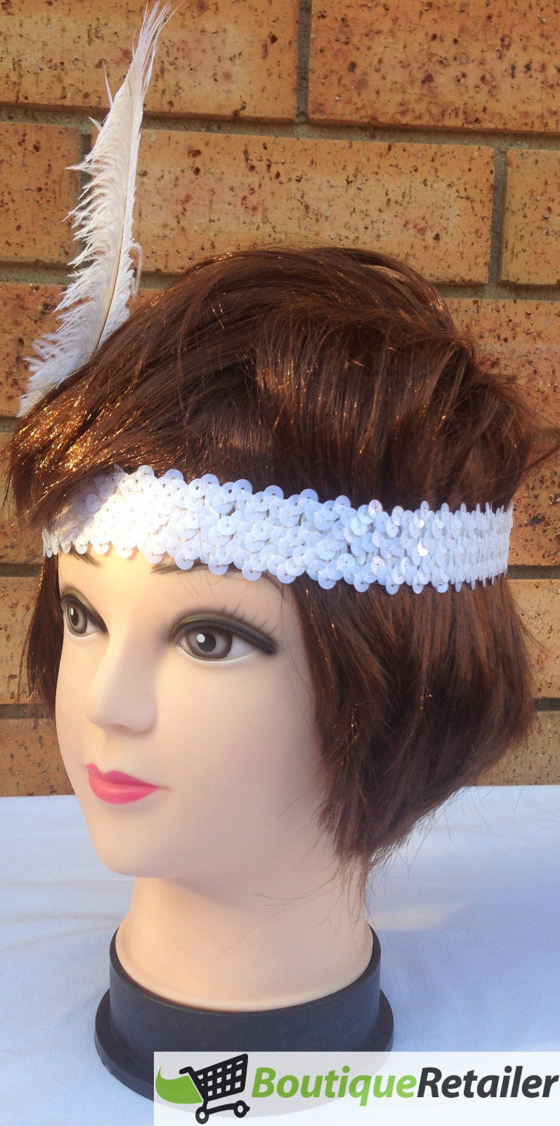 6x 1920s FLAPPER HEADBAND Headpiece Feather Sequin Charleston Costume Party BULK - White