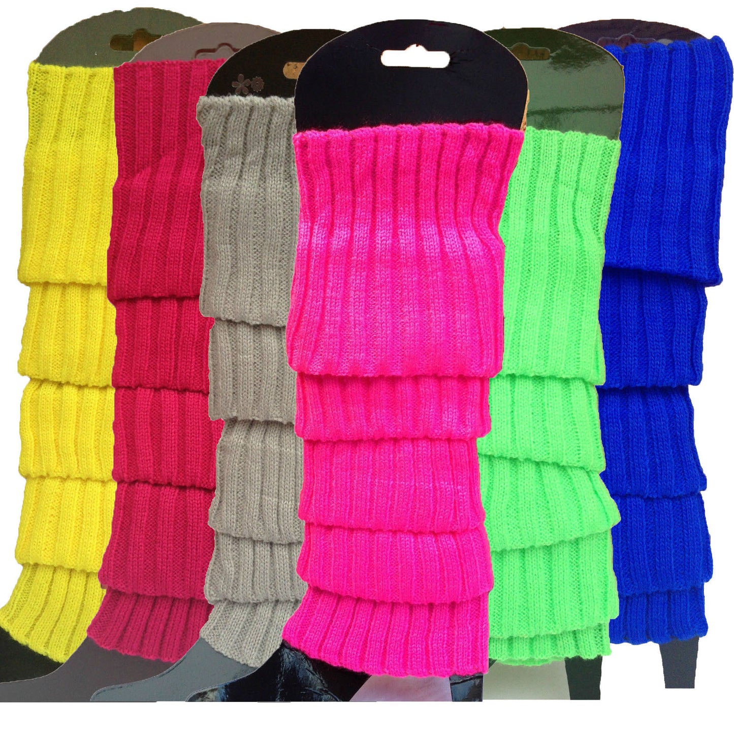 6x Womens Leg Warmers Disco Winter Knit Dance Party Crochet Legging Socks Costume - Assorted Pack