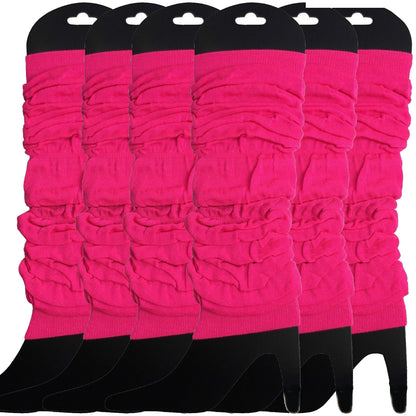 6x LEG WARMERS Knitted Womens Neon Party Knit Ankle Fluro Dance Costume 80s BULK - Fluro Hot Pink