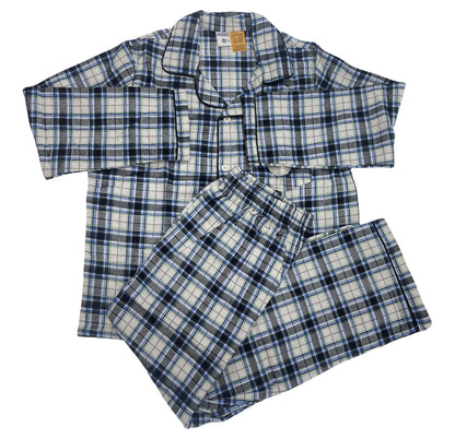 KIDS FLANNELETTE PYJAMAS PJs Boys Girls Flannel Pajamas Pyjama Winter Set PJ - Black/Blue/White Check - 8