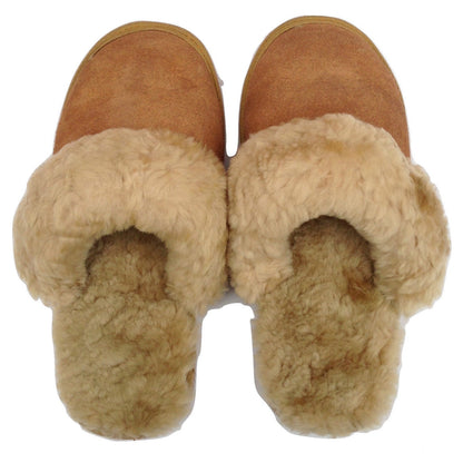 100% Sheepskin Moccasin Slippers Winter Genuine Scuffs Slip On Mens Womens - Chestnut (with fur) - 8