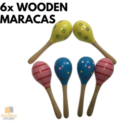 6x WOODEN MARACAS Musical Egg Percussion Toy Shakers Rattles Rumba Party BULK