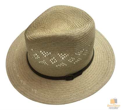 Natural STRAW PANAMA HAT FEDORA Summer Trilby Sun Summer Cap BR108 - 58cm