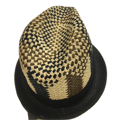 3 Tone Lattice Weave PAPER STRAW TRILBY HAT Fedora Trim Sun Summer Cap - M (57cm)