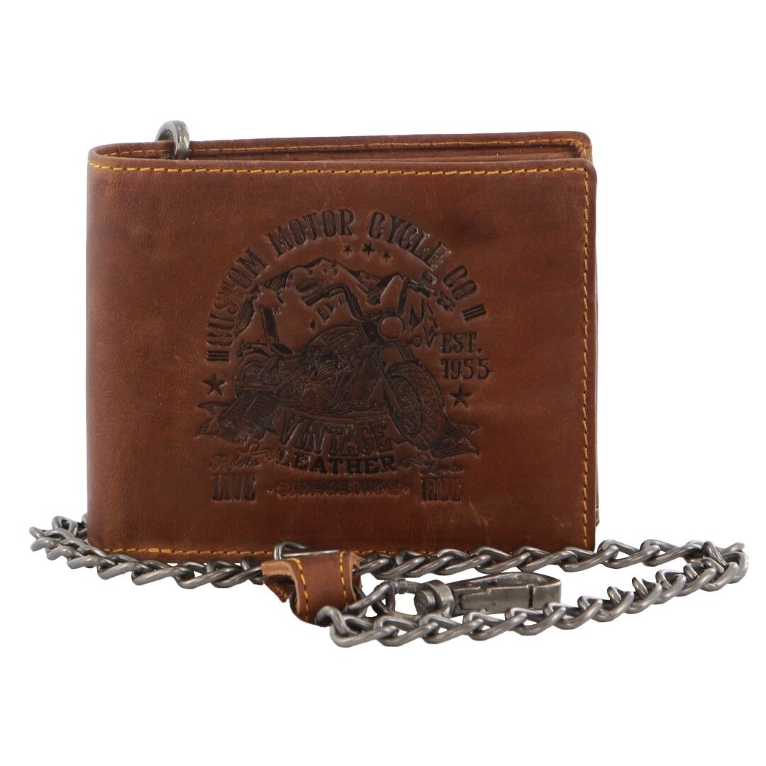 Billy The Kid Mens Leather Wallet Western with Detachable Chain in Gift Box in Cognac