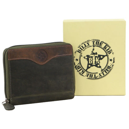 Billy The Kid Olive Leather Wallet with Zip & Coin Pocket in Brown