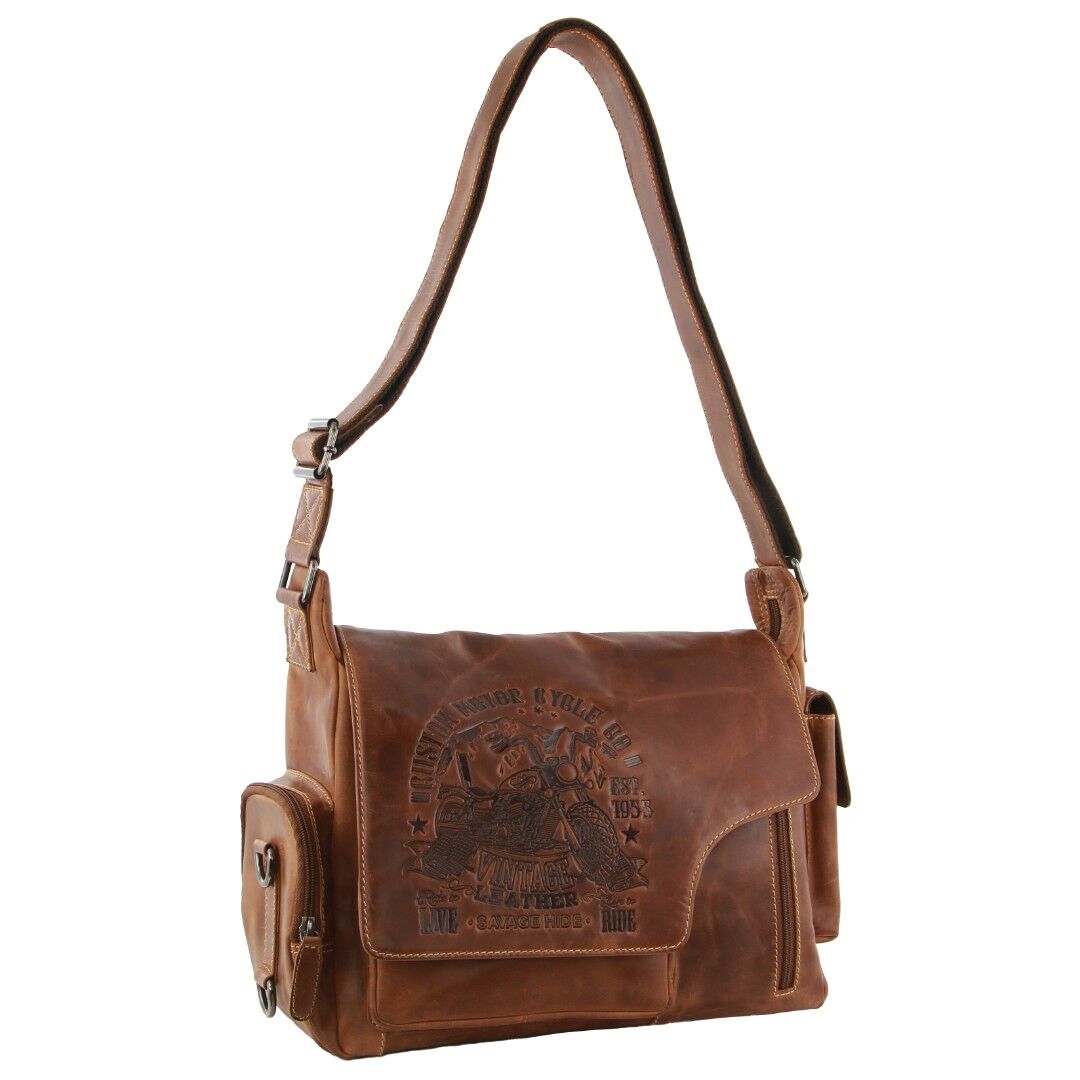 Billy The Kid Men's Genuine Leather Messenger Bag in Cognac