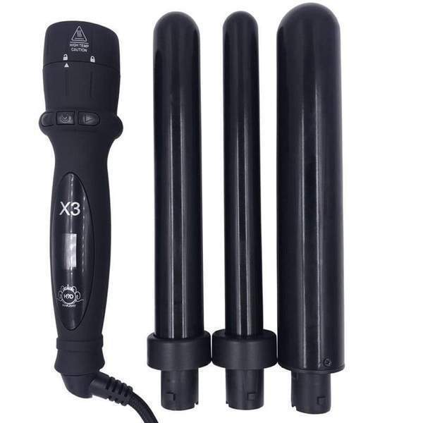 H2D X3 Professional Hair Curling Wand Ceramic Curler Roller - Black