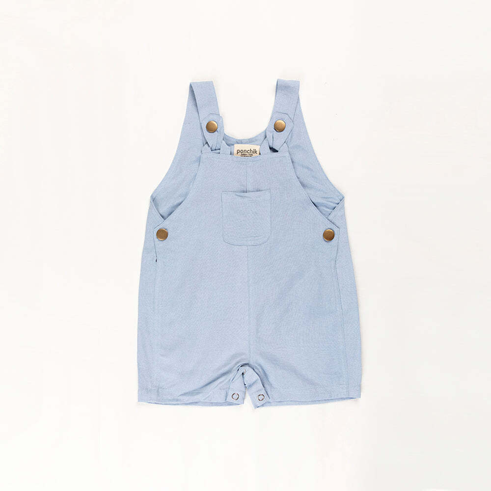 Ponchik Babies + Kids - Cotton Dungaree Overalls - Capri Blue - 3-6 months