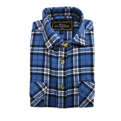 Mens Flannelette Shirt 100% Cotton Check Authentic Flannel Long Sleeve Vintage - Navy Check - S