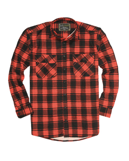 Mens Flannelette Long Sleeve Shirt 100% Cotton Check Authentic Flannel - Full Placket - Red - M