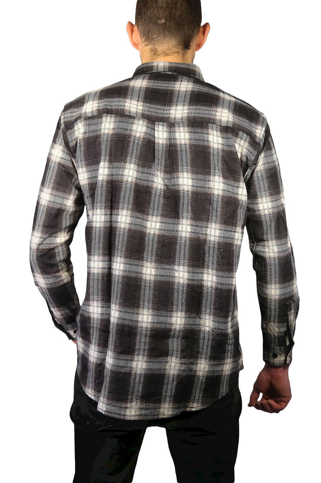 Mens Flannelette Long Sleeve Shirt 100% Cotton Check Authentic Flannel - Full Placket - Black - M