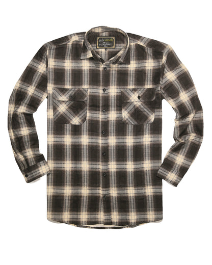 Mens Flannelette Long Sleeve Shirt 100% Cotton Check Authentic Flannel - Full Placket - Black - M