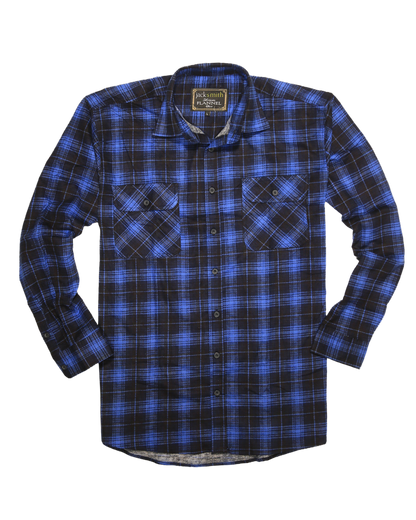 Mens 100% Cotton Flannelette Shirt Long Sleeve Check Authentic Flannel - Blue - L