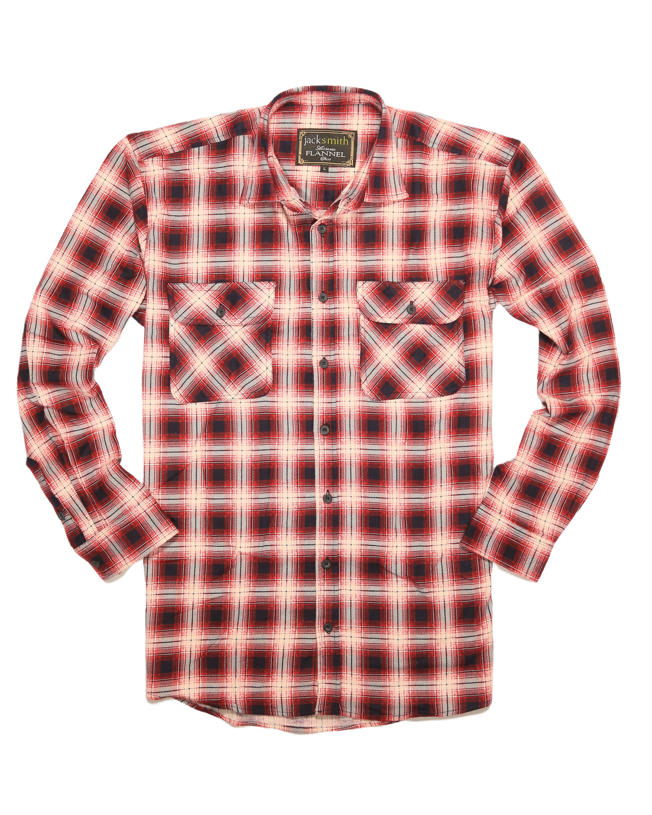 Mens 100% Cotton Flannelette Shirt Long Sleeve Check Authentic Flannel - Red/Navy - L