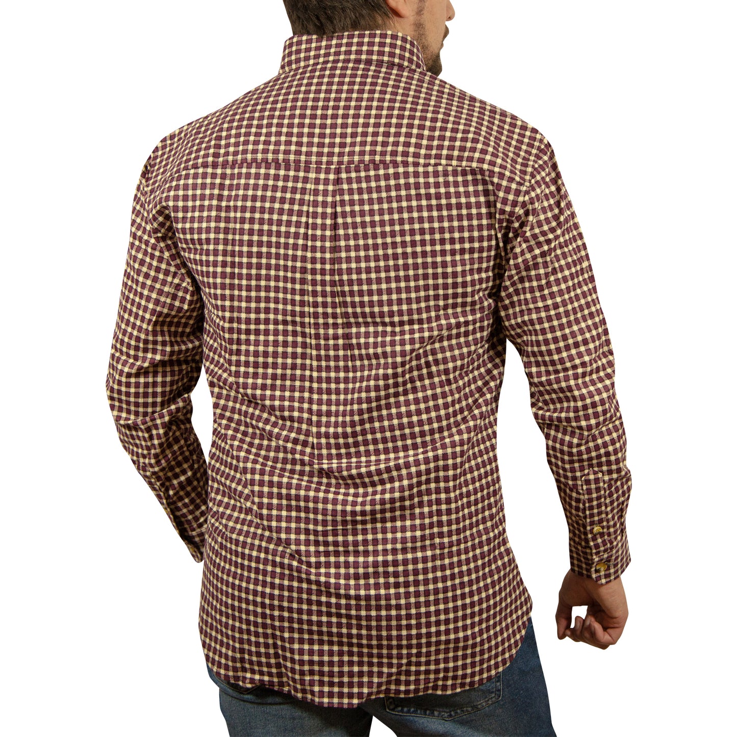 Mens Long Sleeve Flannelette Shirt 100% Cotton Flannel - Burgundy Check - M