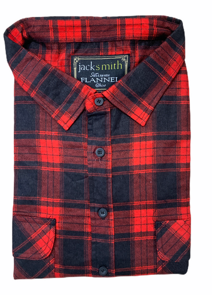 Mens Flannelette Long Sleeve Shirt 100% Cotton Authentic Flannel - Half Placket - Red - 3XL