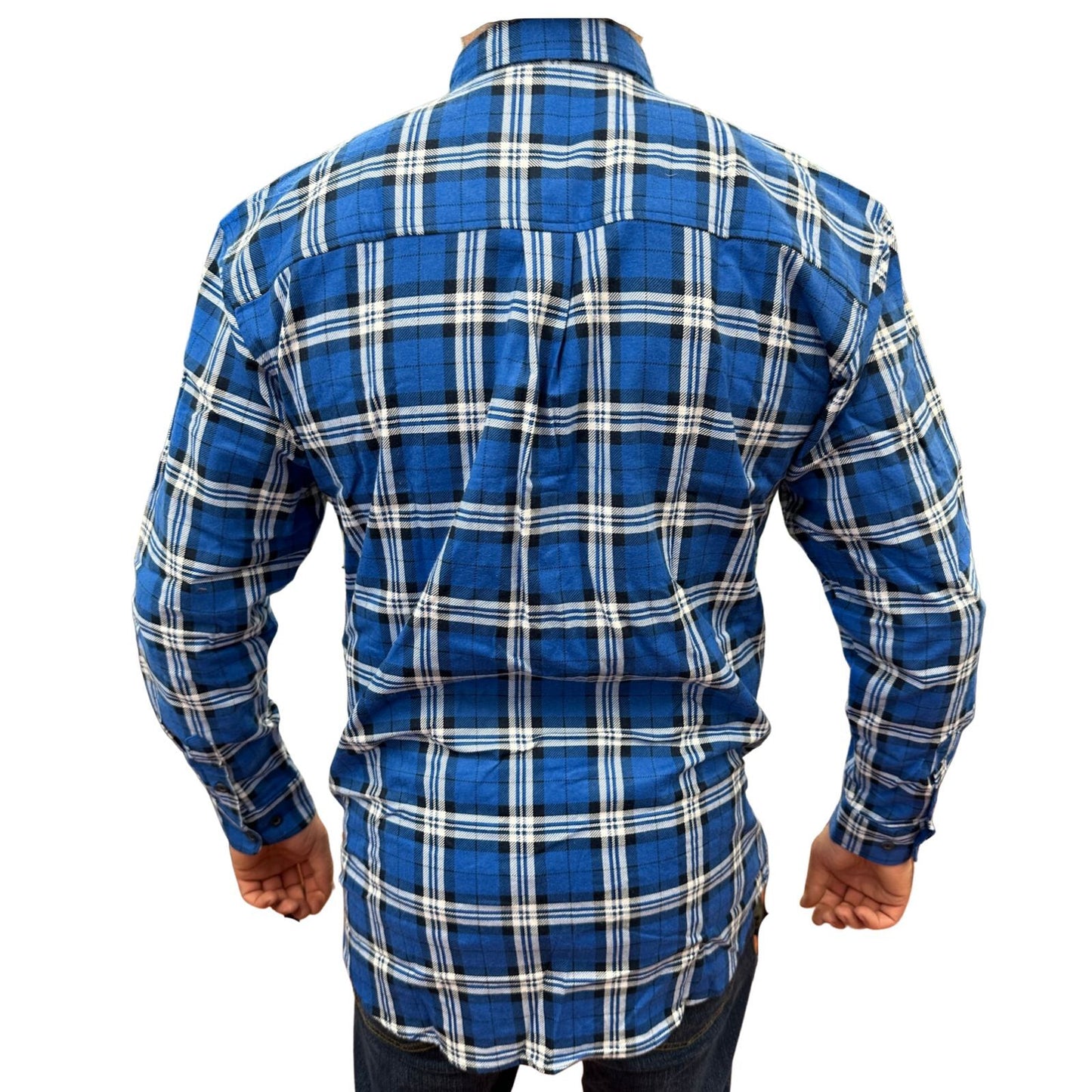 Mens Flannelette Long Sleeve Pullover Shirt 100% Cotton Flannel - Half Placket - Navy - M