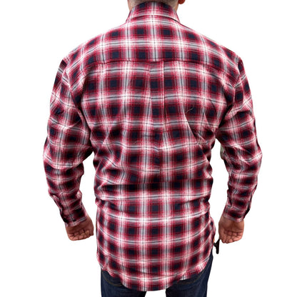 Mens Flannelette Long Sleeve Pullover Shirt 100% Cotton Flannel - Half Placket - Red/Black - L