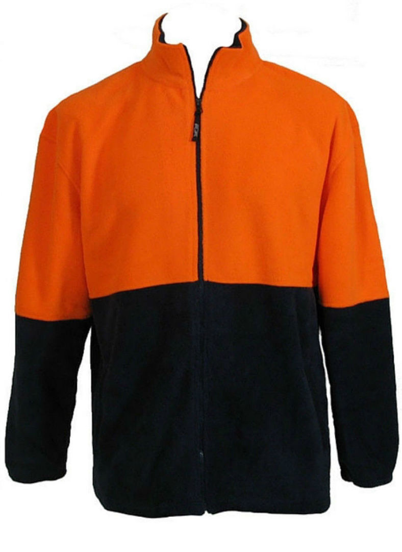 HI VIS POLAR FLEECE Jumper Full Zip Safety Workwear Fleecy Jacket Unisex - Orange - M