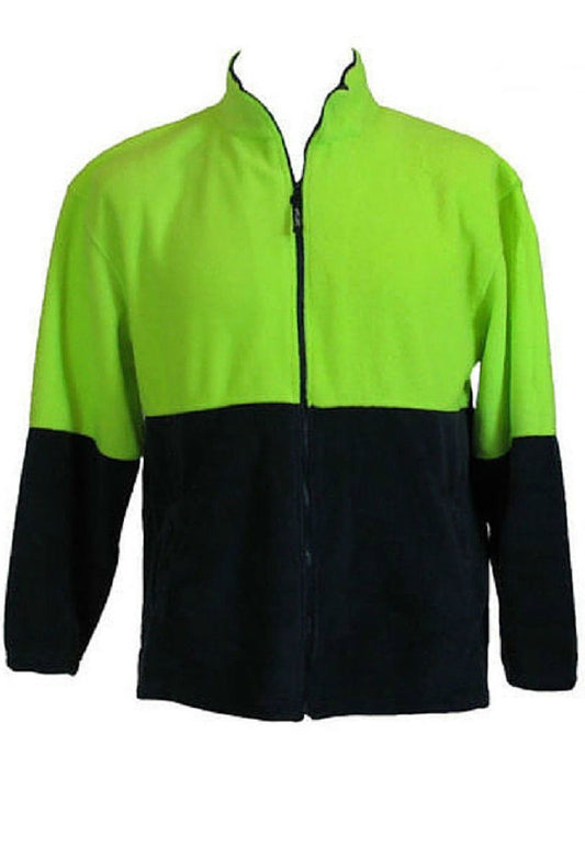 HI VIS POLAR FLEECE Jumper Full Zip Safety Workwear Fleecy Jacket Unisex - Yellow - 3XL