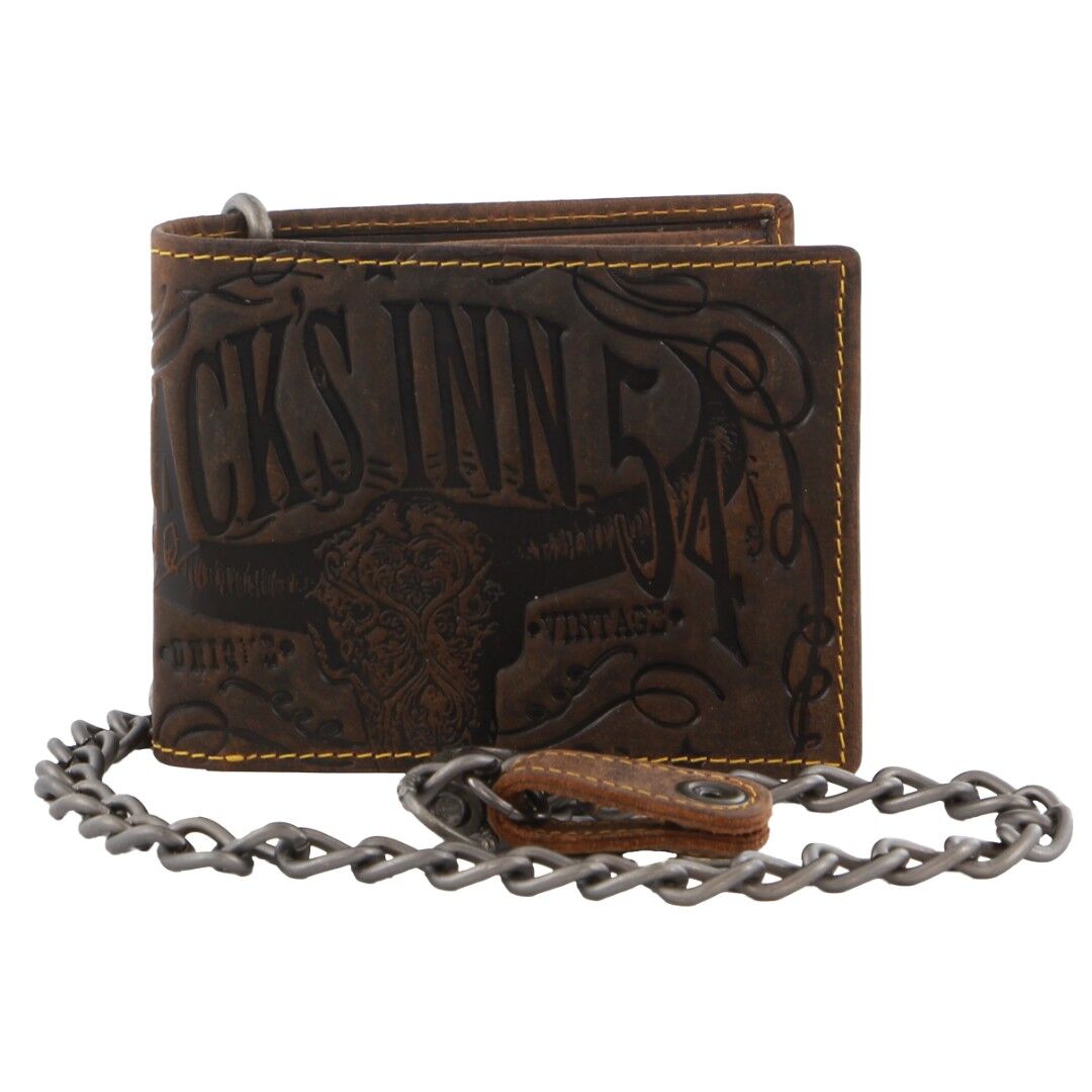 Jack's Inn Spade Mens Crazy Horse Leather Wallet with Detachable Chain in Brown