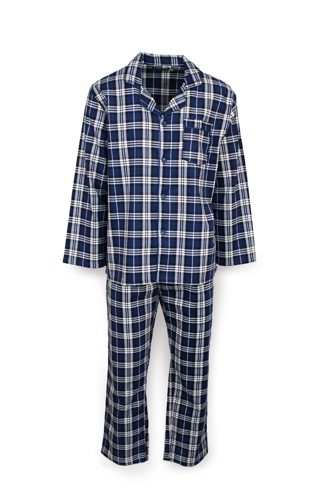 Mens Flannelette Pyjama Set Sleepwear Soft 100% Cotton PJs - Blue Check - M