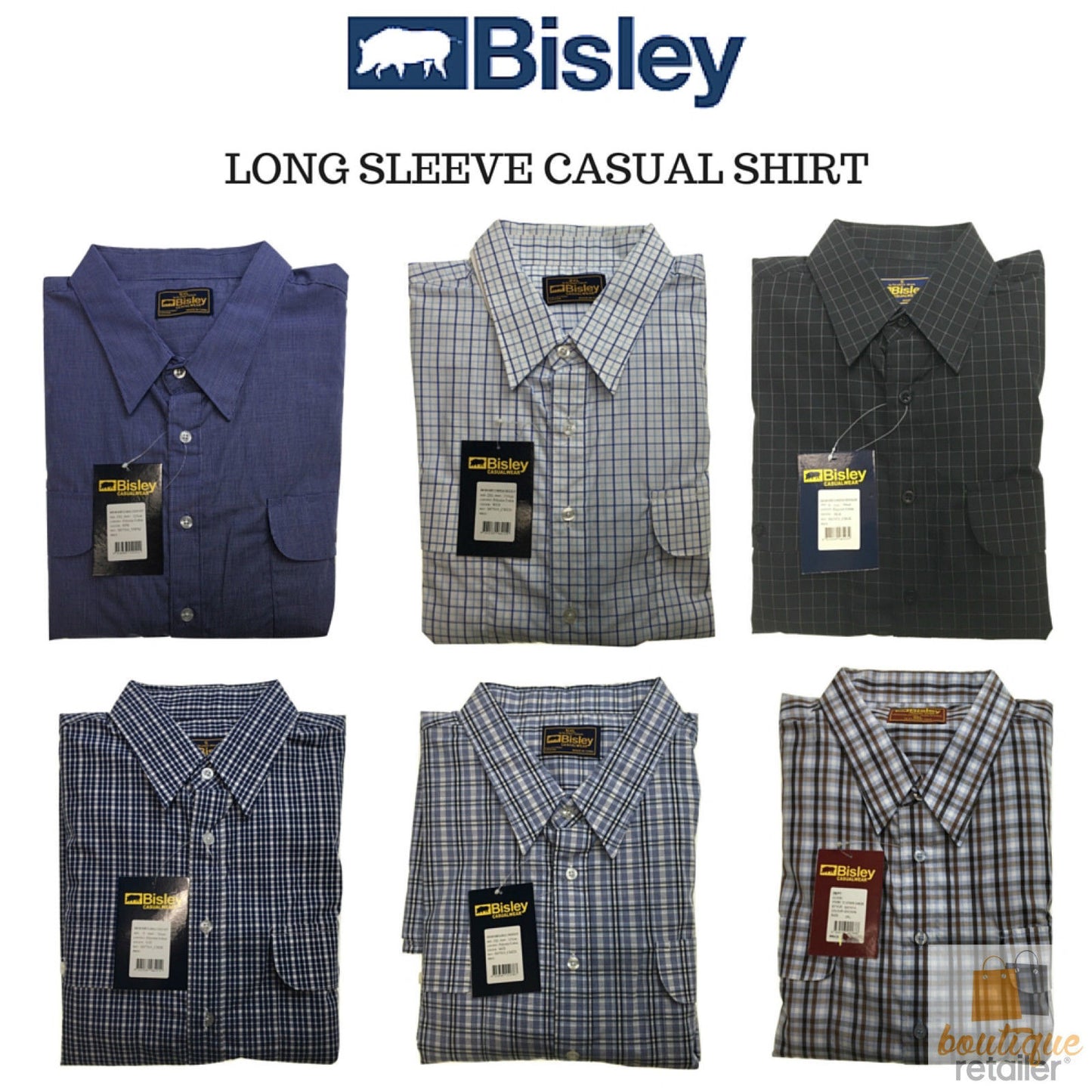 BISLEY LONG SLEEVE SHIRT Everyday Casual Business Work Cotton Blend Check S-5XL - BS7753_CFIG (FIG) - L