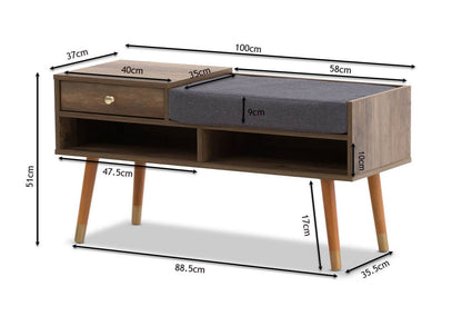 Designer Cabinet Bench Storage with Seat Wooden Shelf Hallway Cupboard - Walnut