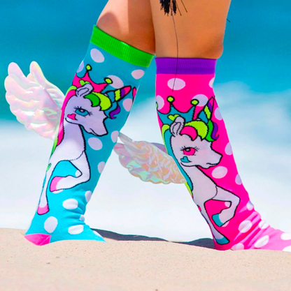 MADMIA Flying Unicorn Toddler Long Knee High Socks - Girl's Pair - Pink/Blue