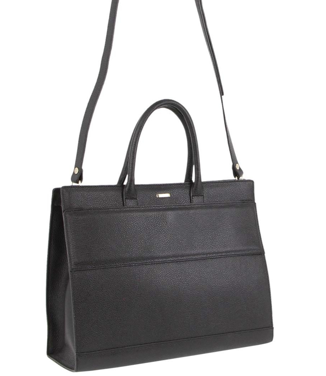 Morrissey Womens Italian Leather Laptop Bag Computer Tote Handbag - Black