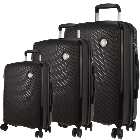 Pierre Cardin Inspired Milleni Hardshell 3-Piece Luggage Bag Set Travel Suitcase - Black