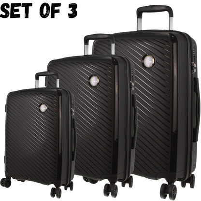 Pierre Cardin Inspired Milleni Hardshell 3-Piece Luggage Bag Set Travel Suitcase - Black