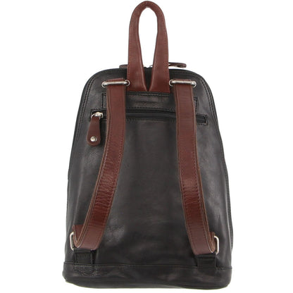 Milleni Womens Bag Italian Leather Soft Nappa Leather Backpack Travel - Black/Chestnut