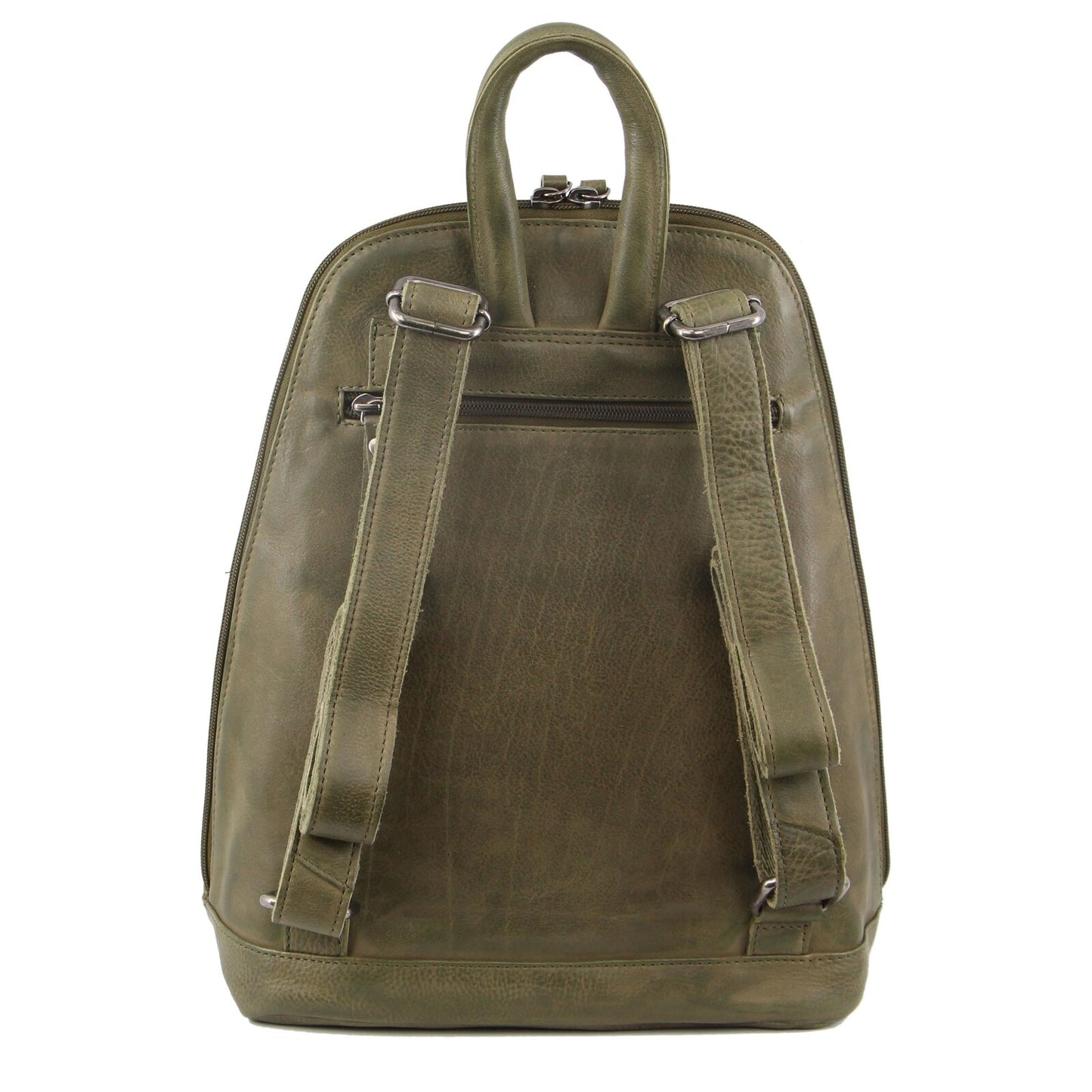 Milleni Ladies Genuine Italian Leather Backpack Bag Twin Zip - Olive