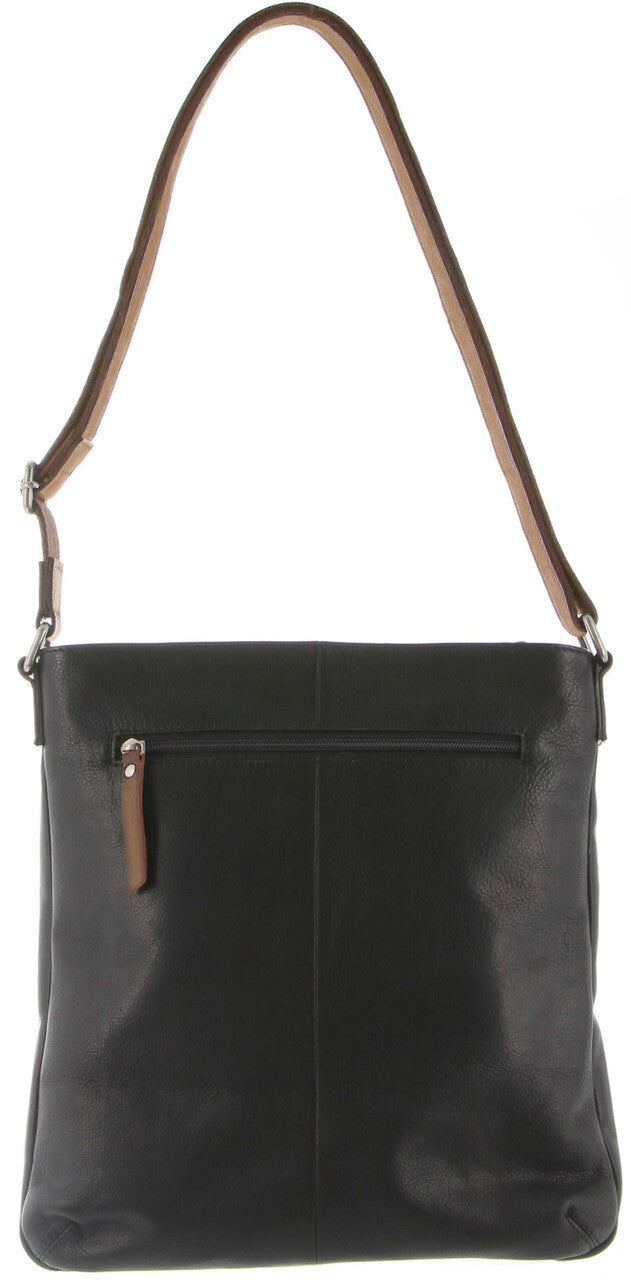 Milleni Womens Italian Leather Bag Soft Nappa Leather Cross-Body Travel - Black/Chestnut