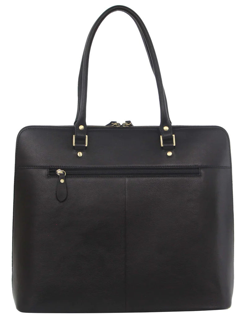 Pierre Cardin Unisex Structured Italian Leather Computer/Laptop Bag - Black