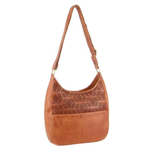 Pierre Cardin Womens Leather Perforated Cross-Body Bag - Cognac