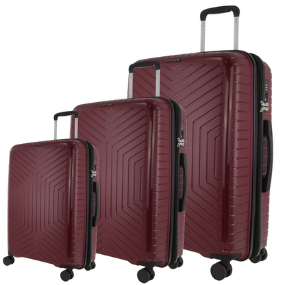 Pierre Cardin 3-Piece Hardshell Super Light Luggage Bags Travel Suitcase - Burgundy