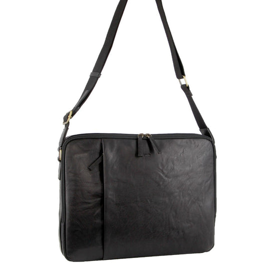 Pierre Cardin Crumpled Leather Computer Laptop Bag - Black