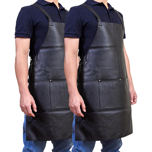 2x Pierre Cardin Professional Leather Apron Butcher Woodwork Barber Chef - Black