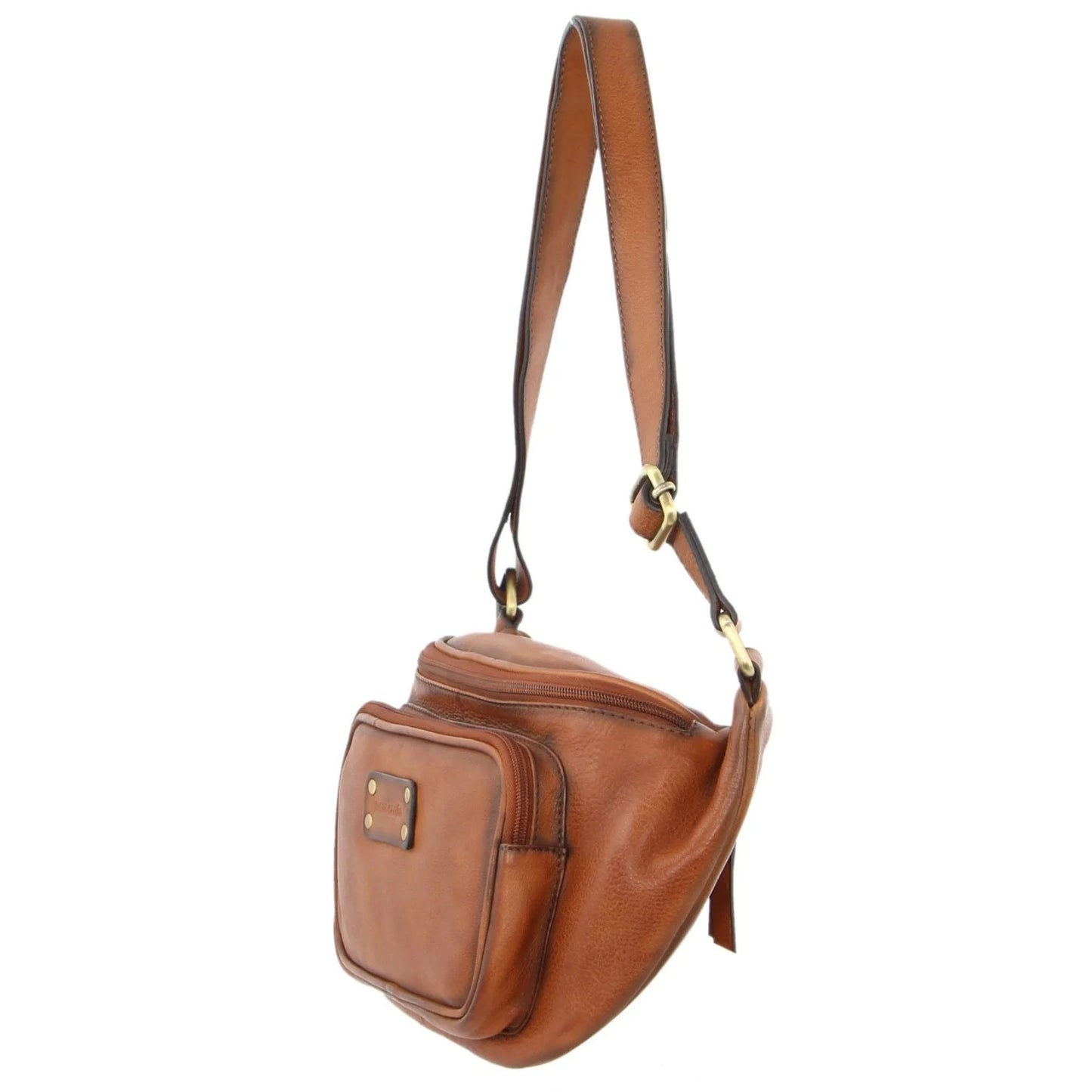 Pierre Cardin Women Sling Bum Bag Leather Crossbody Shoulder Travel Chest - Cognac