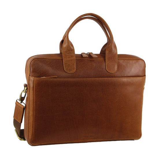 Pierre Cardin Mens Italian Leather Computer Laptop Bag Travel - Tan