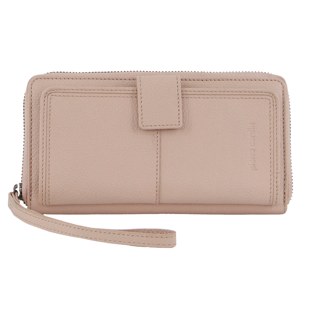 Pierre Cardin Womens Leather Zip Around Wallet RFID Blocking w/ Wristlet in Nude