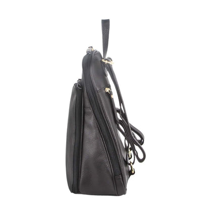 Pierre Cardin Womens Leather Backpack Bag with Pocket Front Multi-Zip - Black