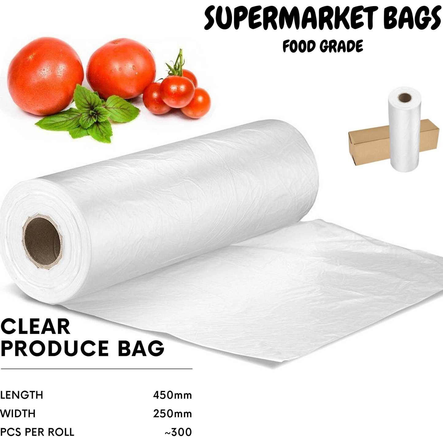 Produce Roll Bags Heavy Duty Food Grade Plastic Freezer Supermarket Bag Gusset