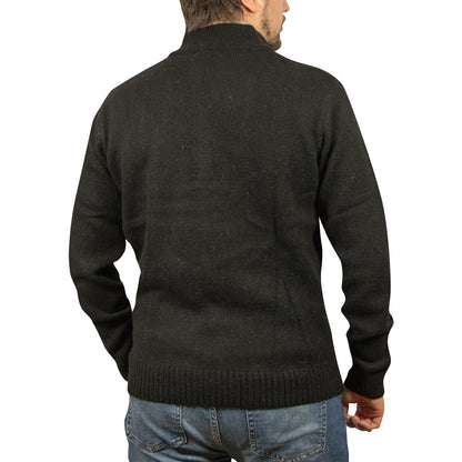 100% SHETLAND WOOL Half Zip Up Knit JUMPER Pullover Mens Sweater Knitted - Plain Black - XL