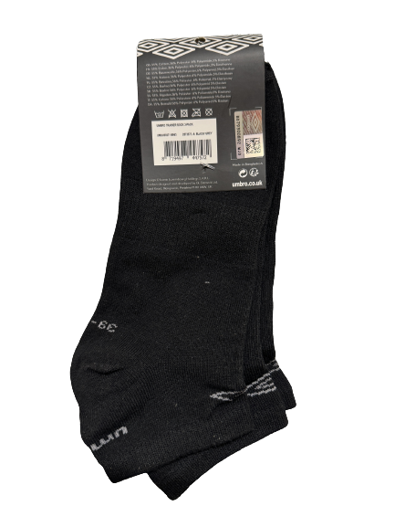 Umbro Mens Trainer Ankle Socks - Black - 1 Pack of 3 Pairs - EU 39-42