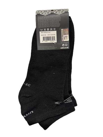 Umbro Mens Trainer Ankle Socks - Black - 1 Pack of 3 Pairs - EU 39-42