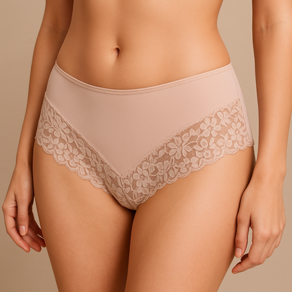 Womens Lace Boyshort Boyleg Full Briefs Underwear Undies in Beige - 10